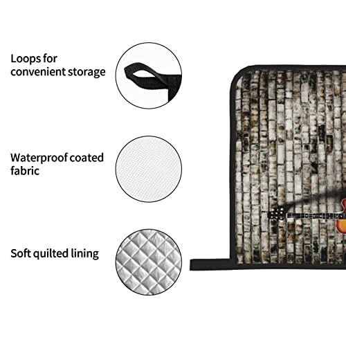 Oven Mitts And Pot Holders Sets Of 4 Rock Music Guitar Polyester Oven Mitts With Oven Gloves And Hot Pads Potholders For Kitchen Bbq #TOP5