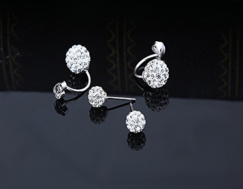 925 Sterling Silver Double Ball Earrings Jacket Front Back 2 in 1 Stud Earrings3