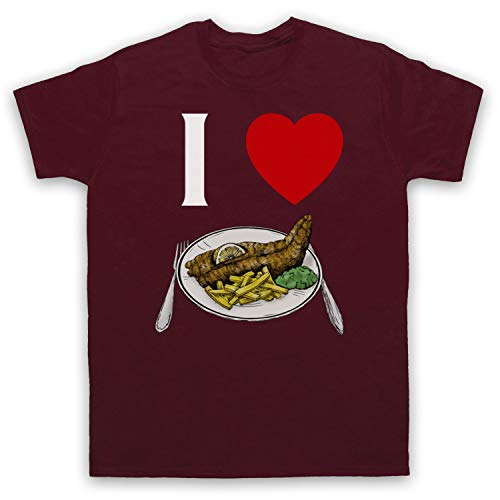 T-Shirt Homme I Love Fish and Chips en Coton Col Rond Motif Britannique
