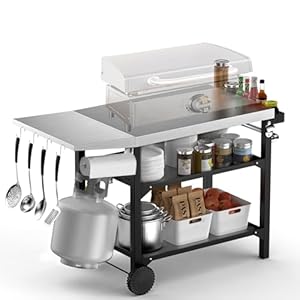 Skyflame Movable Outdoor Dining Cart Table, Three-Shelf Stainless Steel BBQ Grill Cart, Multifunctional Food Prep Flattop Worktable on Wheels for Kitchen, Pizza Oven, Patio Grilling Backyard Skyflame Movable Outdoor Dining Cart Table Three Shelf Stainless Steel BBQ Grill Cart Multifunctional Food Prep Flattop Worktable on Wheels for Kitchen Pizza Oven Patio Grilling Backyard