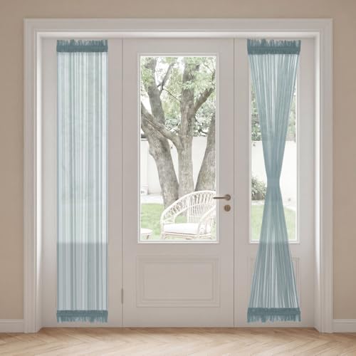 H.VERSAILTEX French Door Curtains for Door Window, Privacy Light Filtering Sheer Curtains for Decoration, Window Drapes with Rod Pocket and Tie Back, Teal, 25 x 72 inches, 1 Panel