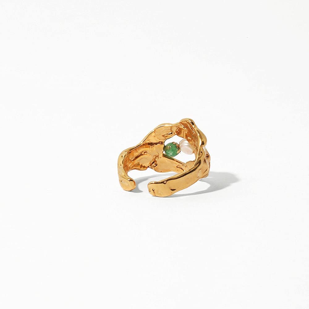 Anello di Stile Nazionale Regolabile da Donna - Anello di Dito Aperto Naturale accidentale, schiaccia Anello articolare in Perla, Regali pratici economici