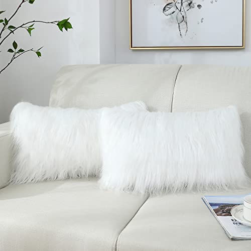 Housses de Coussin Lot de 2 pièces Fausse Fourrure 30X50cm, Super Doux Peluche Deluxe Taies d'oreiller Floues Décoratives , Synthétique Luxe pour Canapé Salon Canapé Chambre Voiture Cover