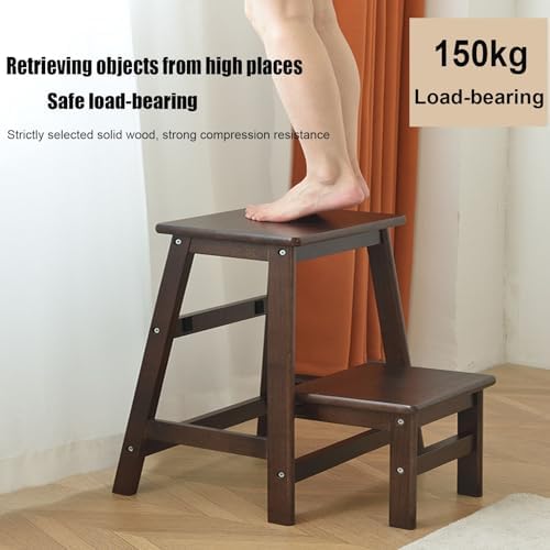 Folding Step Stool 2 Tier Multi-Purpose Wood Step Ladder, Modern Folding Ladder Chair for Home, Library