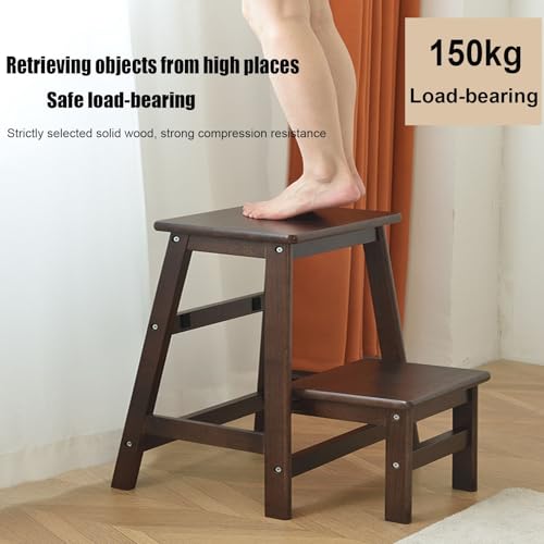 Taburete de madera de 2 niveles, diseño plegable que ahorra espacio para un alcance seguro en el hogar, cocina, biblioteca