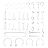 OIHCAZ 38 aretes transparentes para nariz, labios, aretes transparentes, retenedores de piercing invisibles, barra de ombligo, barras de labios, aretes de cartílago de hélice para uso diario