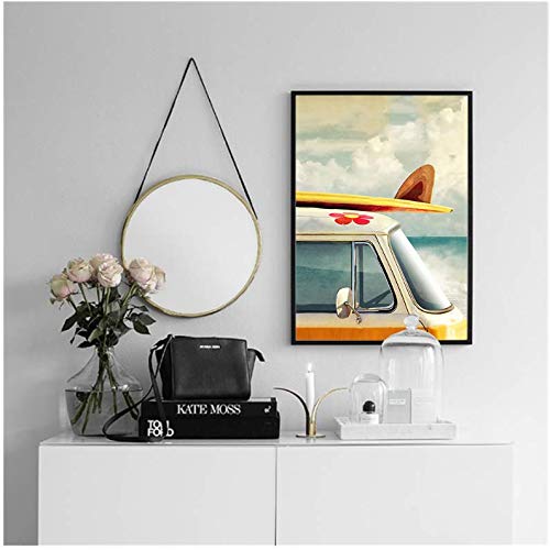 Toile paysage marin et surf pour salon lumineux style bord de mer moderne