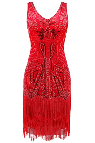 Image of BABEYOND Women's Flapper Dresses 1920s V Neck Beaded Fringed Great Gatsby Dress