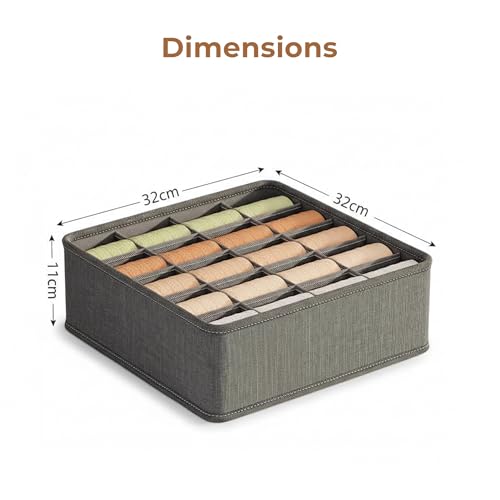 Image of HomeEssentials 20-Compartment Foldable Closet Organizer, Grey - Drawer Storage Box for Socks, Ties & Scarves, Space-Saving Wardrobe Divider for Neat and Organized Clothing Storage