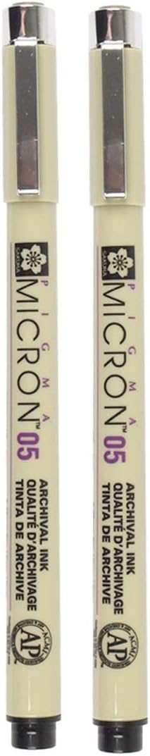 SAKURA PIGMA MICRON 05 FINELINER PEN, 0.45MM LINE WIDTH, PACK OF 2 (Black)