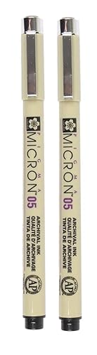 SAKURA PIGMA MICRON 05 FINELINER PEN, 0.45MM LINE WIDTH, PACK OF 2 (Black) - Black