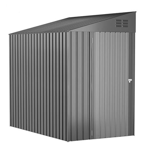 YODOLLA 4x7ft Lean-to Metal Storage Shed, Lockable Door Waterproof Garden Shed for Tool Bike Garbage Can, Backyard Patio - Dark Grey