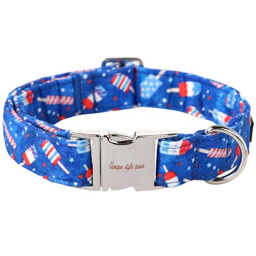 Unique style paws Independence Day Dog Collar Metal Buckle Ice Flag Collar Gift Durable Cute Collar for Small Medium Large Boys Girls Dogs