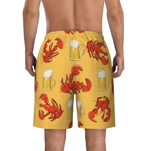 Beer and Crawfish Pattern Print Men's Beach Pants Lightweight Quick-Dry Swim Pants with Mesh Lining for Men4