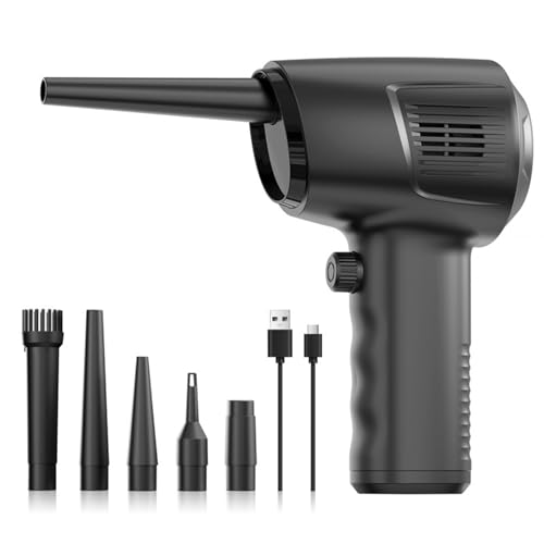 Irishom Electric Air Duster, 50000 RPM Wind Speed Adjustable Rechargeable Cordless Ergonomic Handheld Air Blower Cushion Inflator with 5 Replaceable Nozzles (10000mAh)