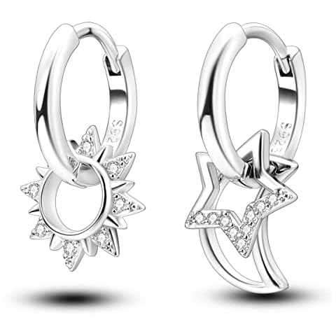 NARMO 925 Sterling Silver Hoop Earrings Star&Moon Hoop Earrings for Women Sun Earrings Cover