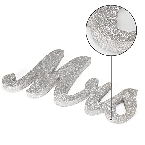 Haperlare Vintage Style Silver Mr And Mrs Sign Mr & Mrs Wooden Letters Wedding Sweetheart Table Sign With Silver Glitter Letters For Wedding Photo Props Party Top Table Decorations With 5 Flower Pads #TOP1