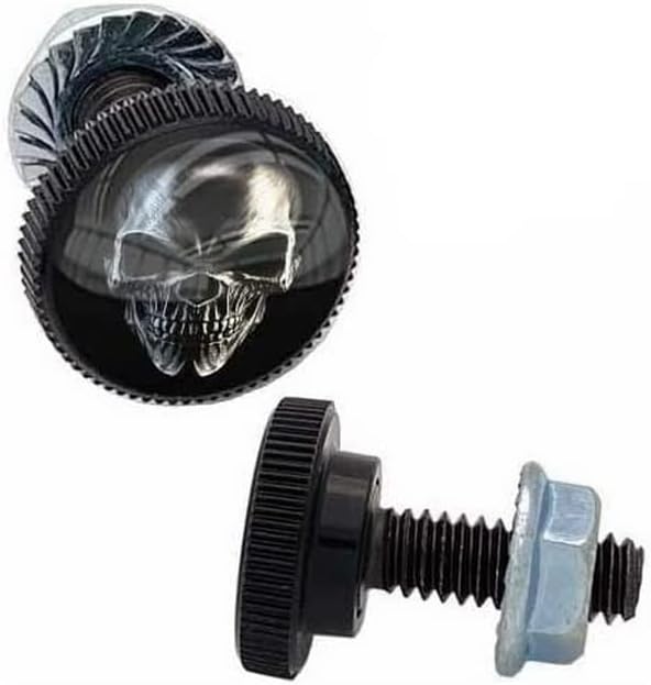 2 SM Black Billet - License Plate Frame Fastener Tag Bolts - Metallic Skull BLK Style-9856-3136
