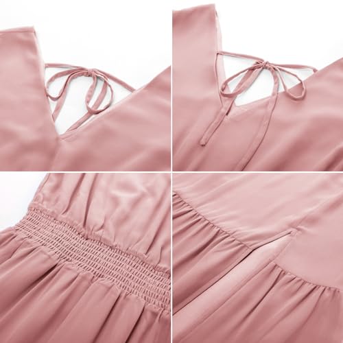 Image of GRACE KARIN 2026 Womens Summer Dresses V Neck Ruffle Sleeve Floral Boho Beach A-Line Dress Light Pink-Plain X-Large