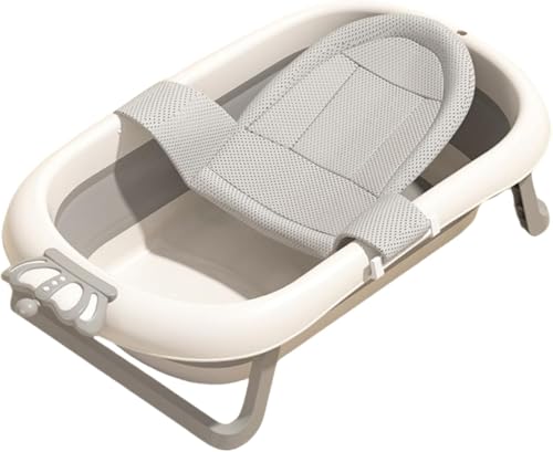 Suzapiw ベビーバスタブ 幼児向け 座ったり横になったりできる 折りたたみ式 大きいサイズ 家庭用 新生児用バスタブ 滑り止め バスネットセット付き 収納便利 浴槽 洗面台 新生児 0-6歳 収納便利 (グレー マット+ラック) (バスタブグレー+バ