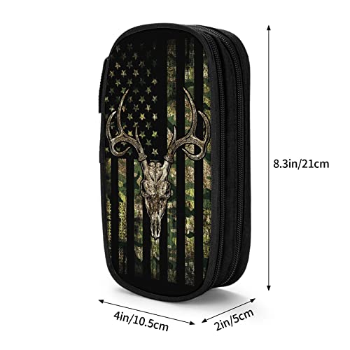 Image of YETTA YANG Hunting Camo Camouflage American Flag Green Black Deer Skull Pencil Box Case for Pen Holders Office Supplies Big Capacity large