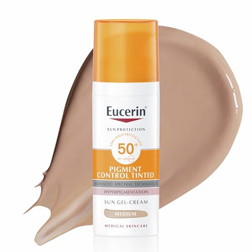 Eucerin Sun Pigment Control Tinted Medium SPF 50+ 50 ml, Crema solare viso 50+ colorata con filtri UVA/UVB, Protezione solare viso 50+ antimacchia per tutti i tipi di pelle