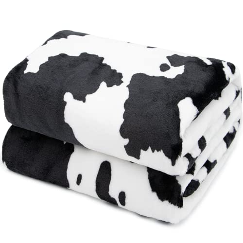 Cow Print Blanket Warm Plush Cute Black Cow Throw Blanket Soft Fleece Flannel Lightweight Throw Blankets Sofa Couch Bed Travel Cow Bedding Room Decor for Kids Teens Adults 40"x50"