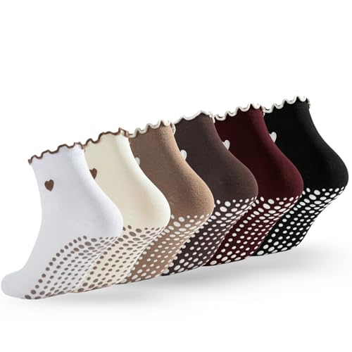 Image of Soxbang 3 /6 Pairs Cute Pilates Socks with Grips,Yoga Socks Barre Sock Non Slip Grip Embroidery for Barre Ballet Workout