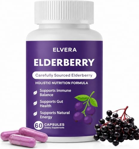 Elderberry - EIvera Gut Support Complex 1200mg Elderberry Extract Capsules with Zinc & Vitamin C for Digestive Balance Immune Support (1)