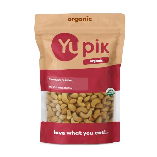 Yupik Organic Raw Cashews, 2.2 lb (35.2 oz), Kosher, Gluten-Free, Non-GMO, Vegan, Whole Nuts, Unsalted, Unroasted, Source of Protein & Iron, Nutritious, Crunchy, Healthy Snacks, For Baking & Cooking