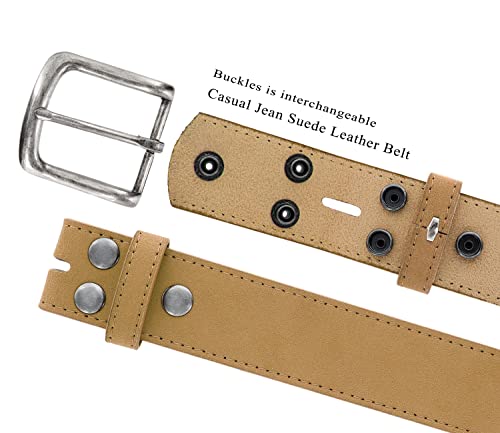 Men's Belt Rounded Edge Heel Bar Buckle Casual Jean Suede Leather Belt 1 1/2" Wide2