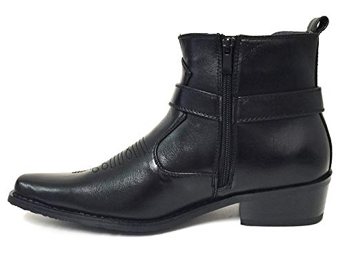 W1TCJ Men’s Cowboy Boots Western Ankle Harness Leather Lining Side Zipper Shoes4