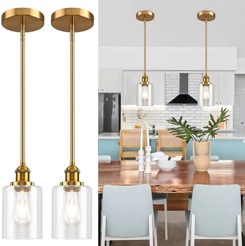 Modxian 2 Pack Gold Glass Pendant Light Fixtures, Farmhouse Kitchen ...