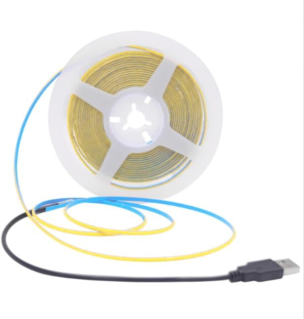 USB 5V COB LED Strip 3mm 5mm Width 400LEDs/m Flexible LED Strip Light with Adhesive High Density Linear Lighting Warm Natural White Red Blue Green (USB 5V Blue, 3mm PCB- 5m/16.4ft)