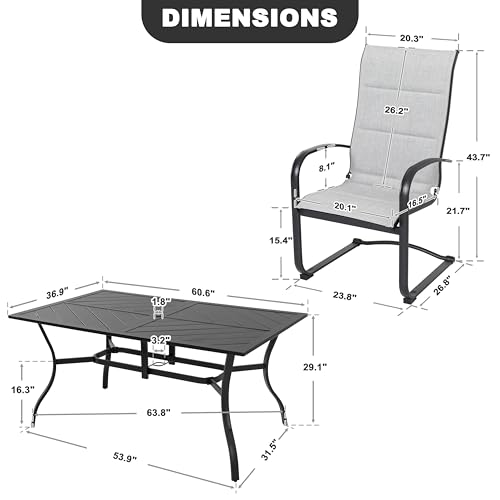 Image of NUU GARDEN 7 Piece Outdoor Patio Dining Set, 6 Textilene Dining Chairs and 61 inch Rectangular Patio Dining Table with 1.77 inch Umbrella Hole, for Backyard, Patio, Garden, Gray and Black