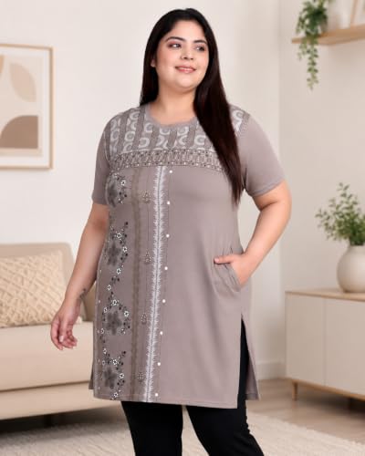 Image of In Love Women's Plus Size Printed Cotton Long-Line T-Shirt with Pocket | Cotton fabric - soft longline T-shirt with easy plus-size fit