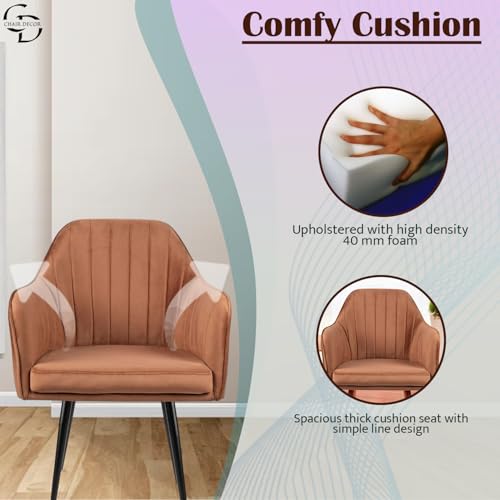 Image of Velvet Accent Chair | Luxury Upholstered Armchair with Sturdy Metal Legs | Modern Comfortable Chair for Living Room, Bedroom, Office, or Cafe (Black Legs, Golden (Light Brown))
