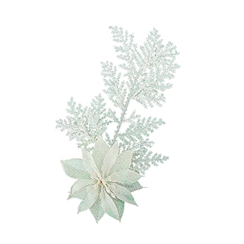 WIVAYE Lot de 3 poinsettia à paillettes pour sapin de Noël, Fleurs artificielles décoratives avec branches et feuilles de pin - Poinsettia à paillettes Décoration pour arbre de Noël Couronne de Noël Cover