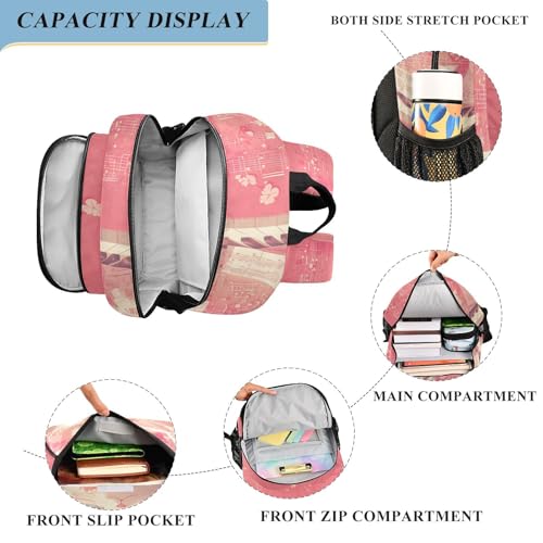 stray kids backpack 8-12： casual books bag for kids in assorted colors - Cartoon Cute White Cat White Sheet Music Score Hot Pink4