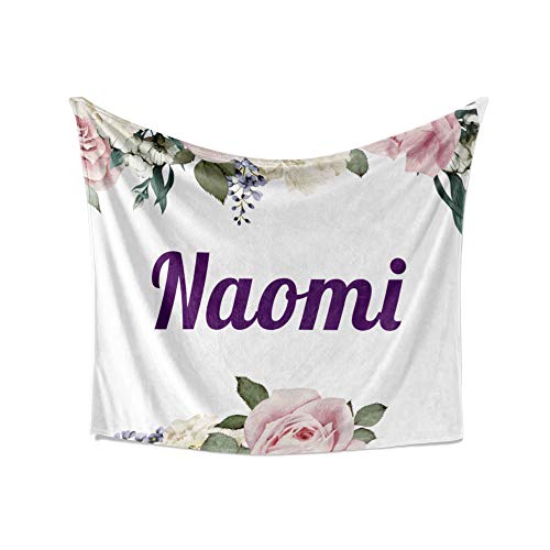 Naomi Blanket - Personalized Plush Fleece Flower Throw with Name, Custom Soft Cozy Warm Blanket, Customized Birthday, Holiday Present Idea, 50x60 Inches