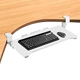 VUSIGN Keyboard Tray Under Desk Height Adjustable,Pull Out with Adjustable C Clamp Mount System for L-Shaped Tables, Extra Sturdy, 26.4” x 11.8” Slide-Out Platform Computer Drawer for Typing,White