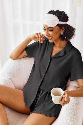 Image of Ekouaer Pajamas Set for Women Short Sleeve Sleepwear Button Down Pjs Lounge Sets Soft Nightwear