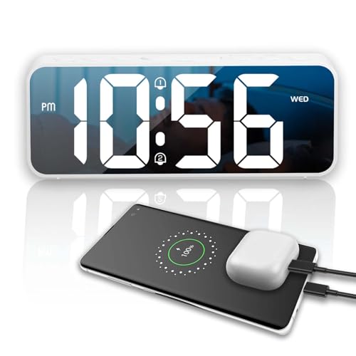 OWYELO Reloj Despertador Digital, LED Despertador Alarma Dual Digital Alarm Clock con 12/24H, Función Snooze/Brillo Ajustable, Modo de Visualización Dual (Hora y Hora/Fecha/Temperatura), Blanco