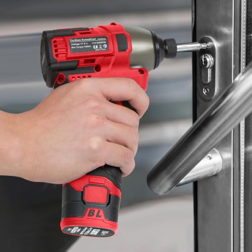 Image of 17V Brushless Screwdriver, 140Nm Cordless Impact Driver Set with 3 Adjustable Speed, 2 Batteries and Led Work Light (Red)