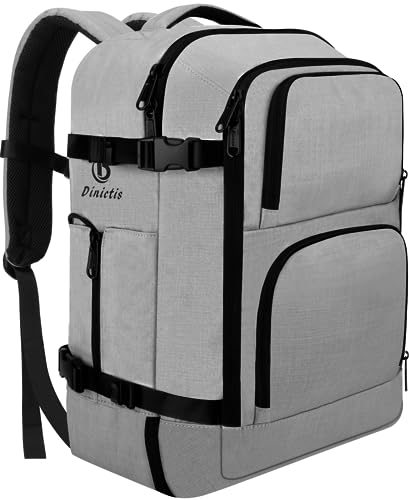 Dinictis Travel Laptop Backpack for Men Women,Fits 15.6 Inch Notebook, Carry on Flight Approved Suitcase Backpack, Water Resistant Weekender Overnight Daypack, Grey