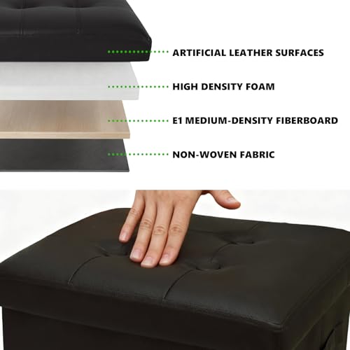 Image of ALASDO Storage Ottoman Footrest Stool Small Ottoman with Storage Foldable Ottomans Foot Rest Footstool Bench for Living Room 17x13x13inches Black