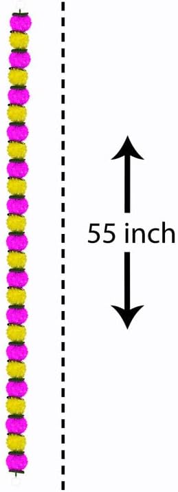 Artificial Decorative Marigold with Leaves Garland Used for Wedding Home Office Decoration,Size 55 inches, Pack of 3, Colour Yellow & Pink (RK-33804-3)