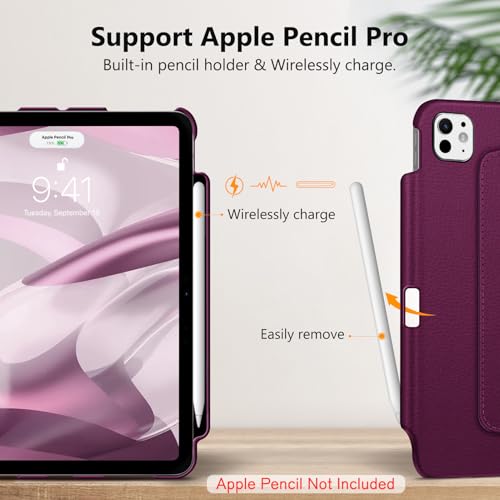 Image of Fintie Rotating Case for iPad Pro 11-inch (M5) 2025 / (M4) 2024 - [Built-in Pencil Holder] 360 Degree Swiveling Smart Stand Protective Cover, Auto Sleep /Wake, Purple