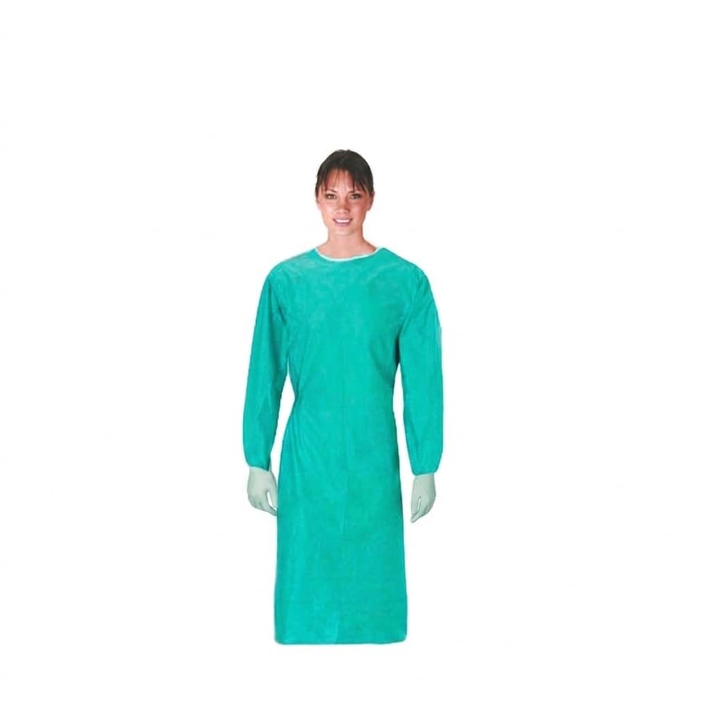 100 Batas desechables cirujano PP+PE verde XL impermeables, cierre trasero con cintas, puños elásticos, uso sanitario, hospitalario, estética y protección profesional