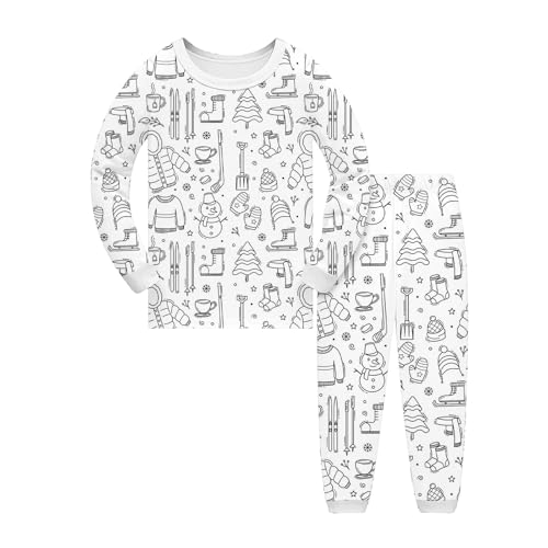 Colorable DIY Hand Painted Pants Sets for Boys Girls Crewneck Tops and Elastic Waist Bottoms Matching Sets Christmas Costumes Holiday Festival Clothes Xmas Cartoon Graphic Print Coloring Sets 2-10Y